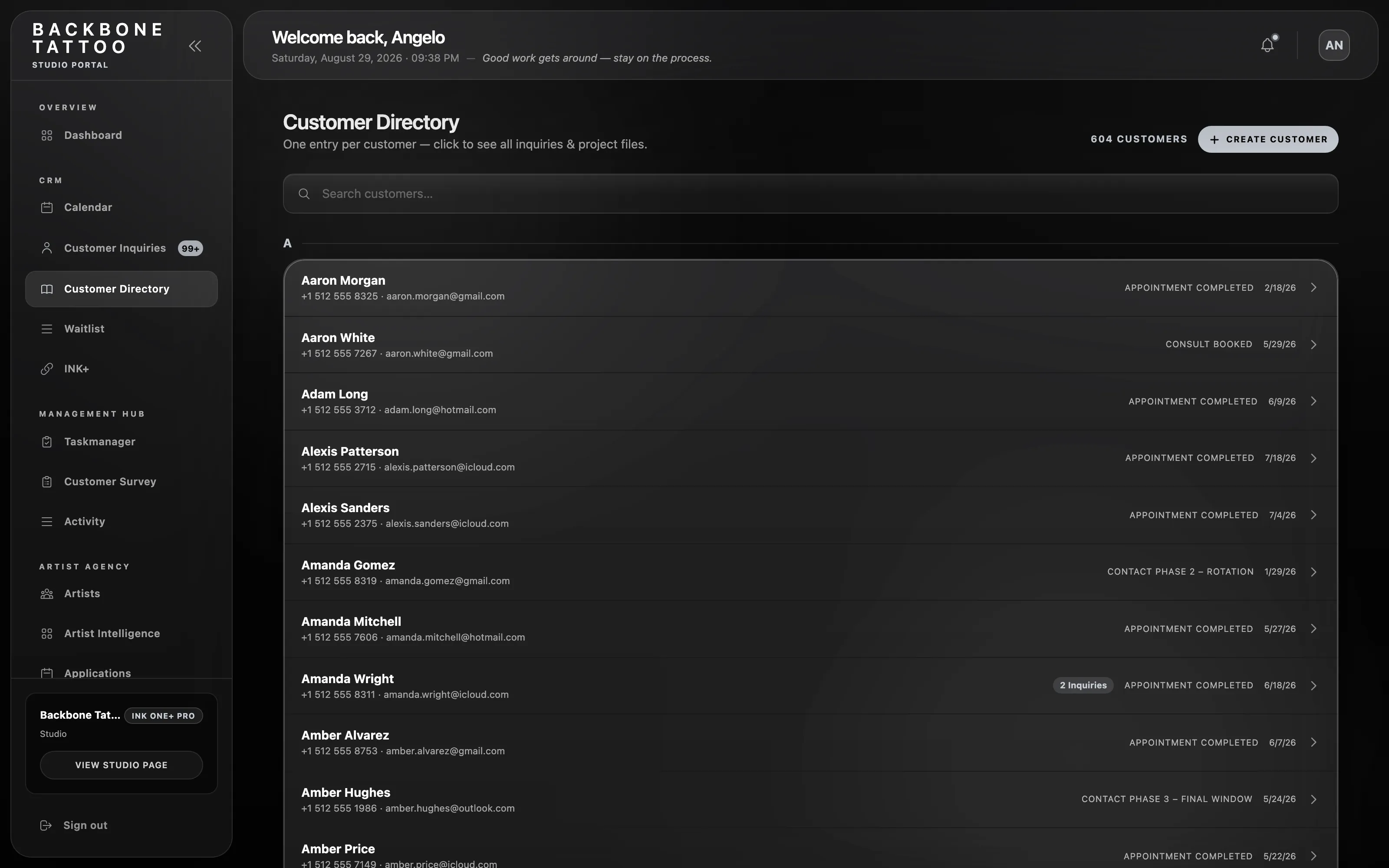 INK One customer directory with consent records
