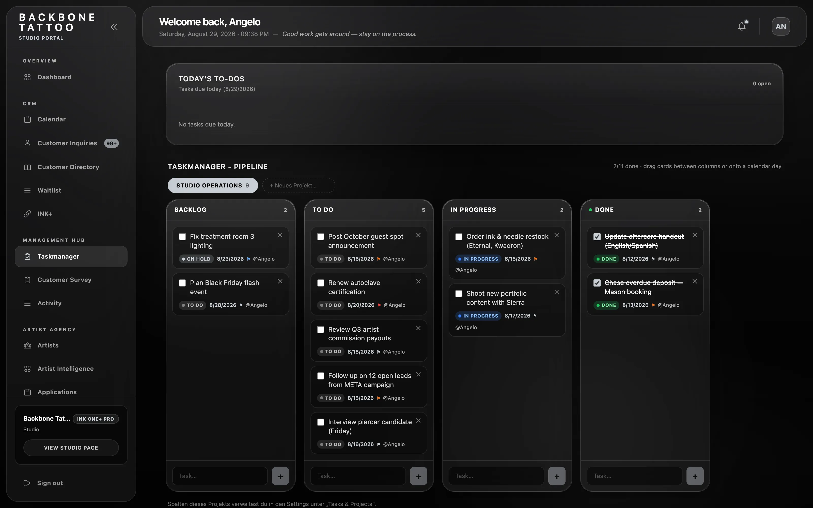 INK One taskmanager boards